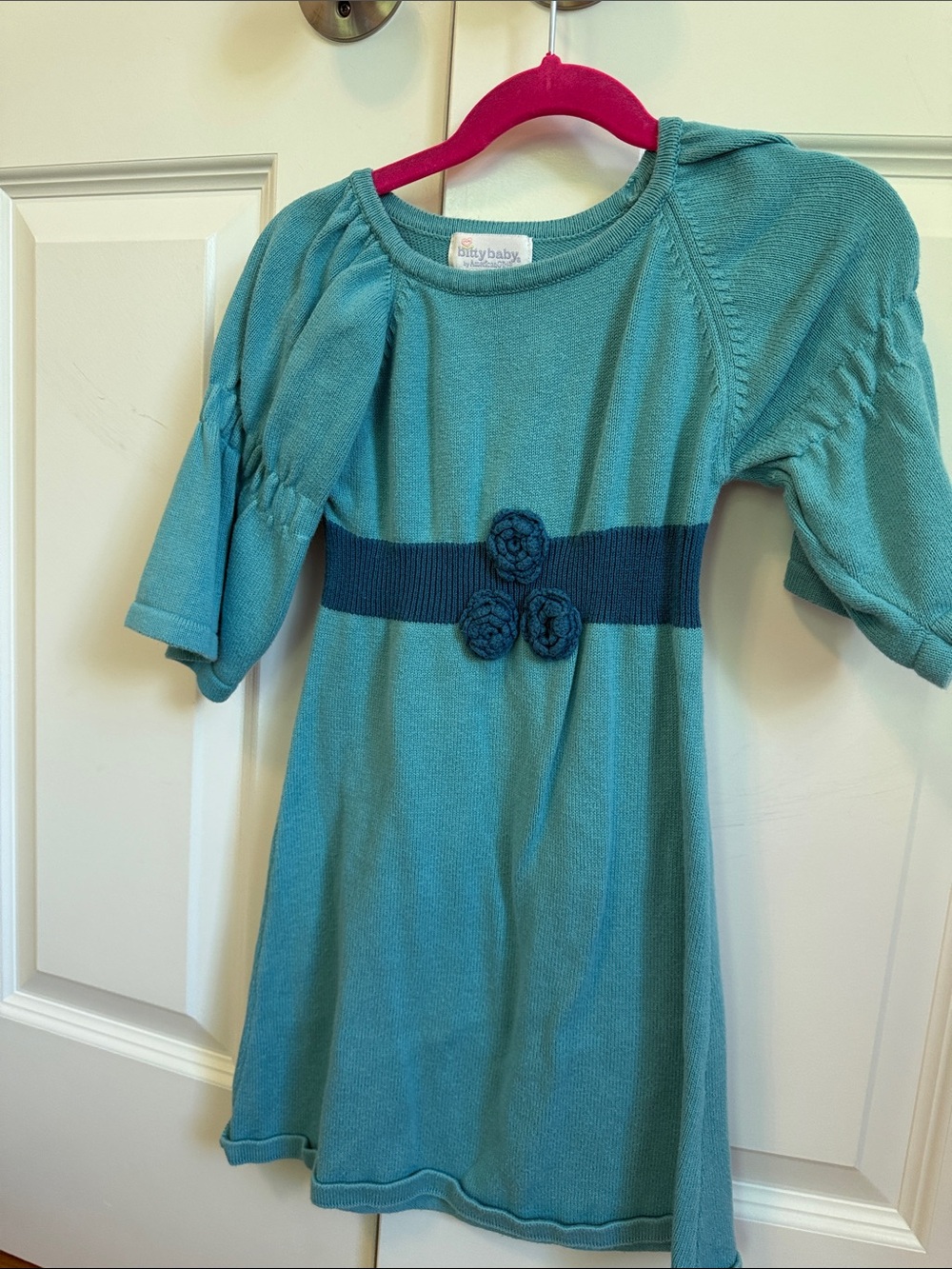 American Girl Teal Knit Dress with Dark Teal Rosette Band